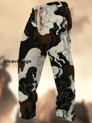 Vintage Dreby Horse Retro Print Texture Logo Striped Casual Sweatpants