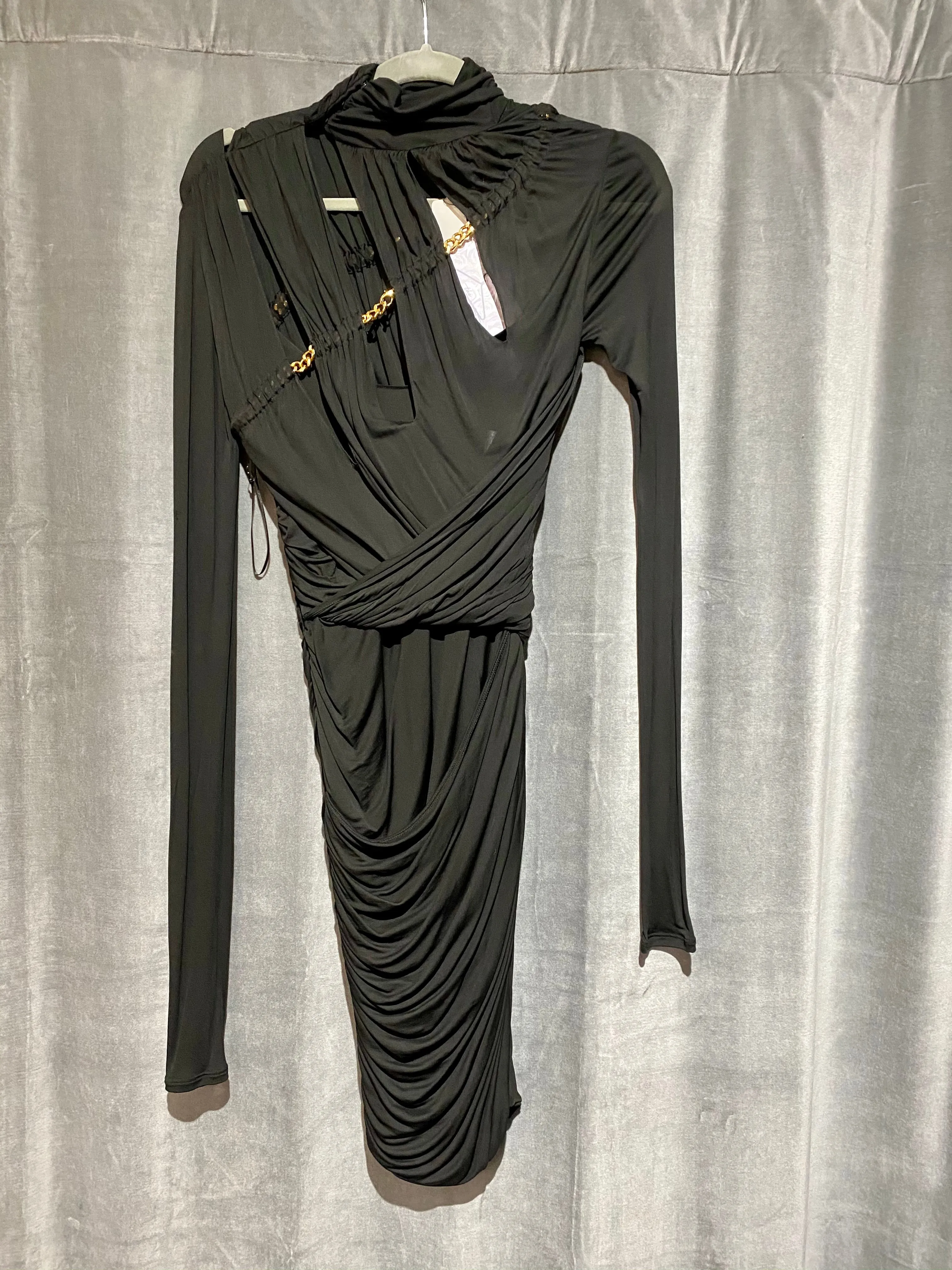 Vintage; Emilio Pucci Black Long Sleeve Gold Chain Accent Mini Dress