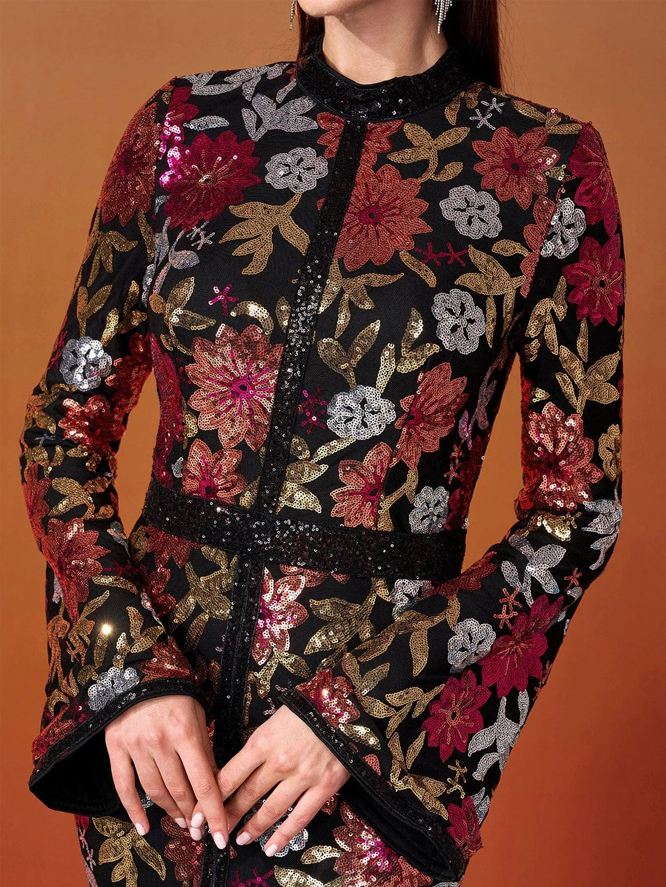 Vintage Floral Sequin Split Formal Dress GM00387