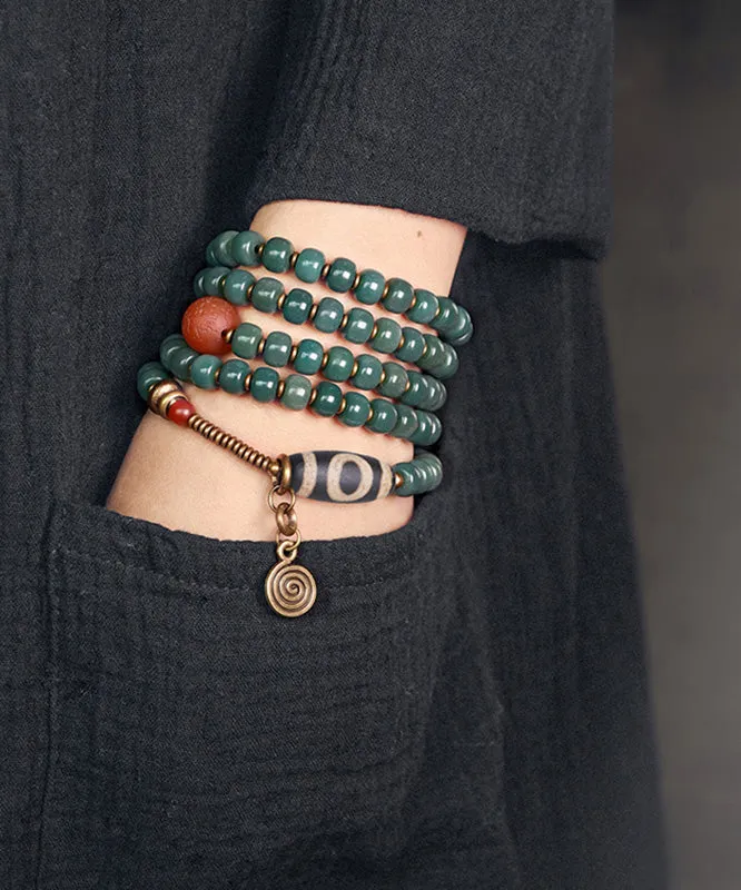 Vintage Green Copper Bodhi Beading Tassel Charm Bracelet GEM639