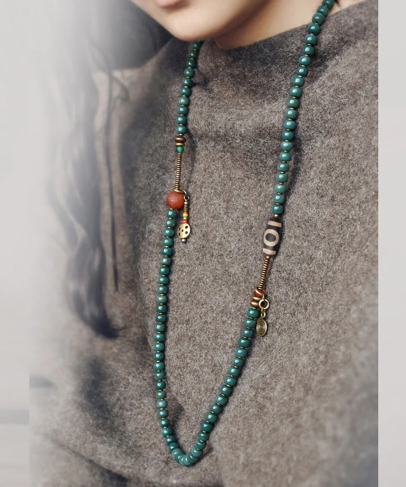 Vintage Green Copper Bodhi Beading Tassel Charm Bracelet GEM639