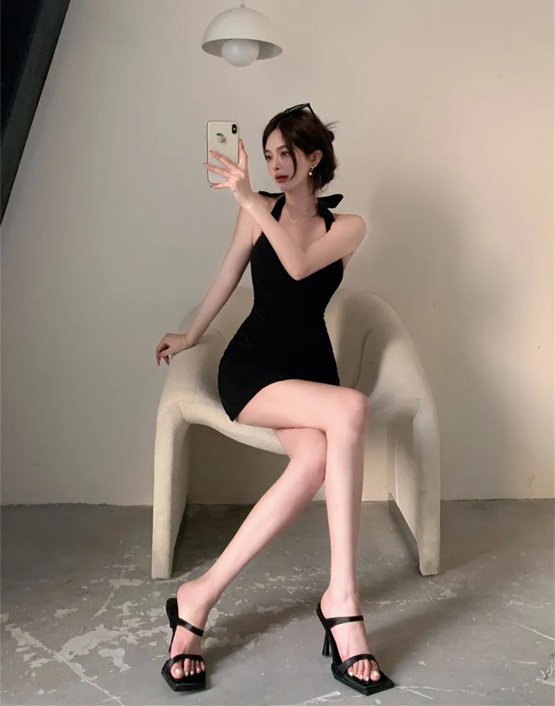vintage halterneck lace-up dress KF82777