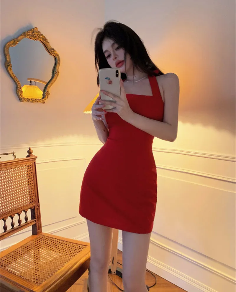 vintage halterneck lace-up dress KF82777