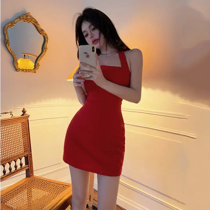 vintage halterneck lace-up dress KF82777