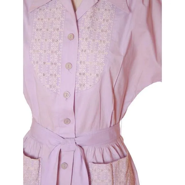 Vintage Lavender Cotton House Dress 1940s Nice Details 38-26-42