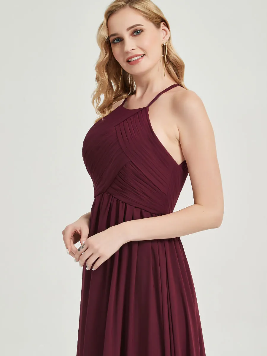 Vintage Mauve Halter Pleated Keyhole Back Chiffon Bridesmaid Dress