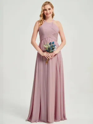 Vintage Mauve Halter Pleated Keyhole Back Chiffon Bridesmaid Dress