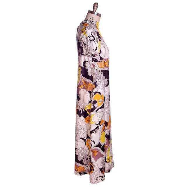Vintage Maxi Dress Great Op Art Print 1960s Saks Fifth Ave 42 Bust