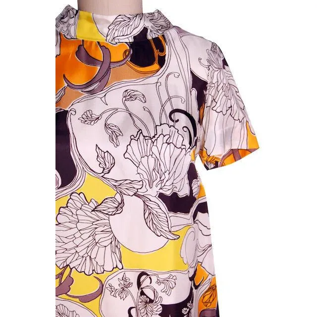 Vintage Maxi Dress Great Op Art Print 1960s Saks Fifth Ave 42 Bust