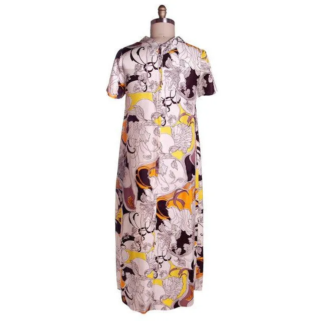 Vintage Maxi Dress Great Op Art Print 1960s Saks Fifth Ave 42 Bust