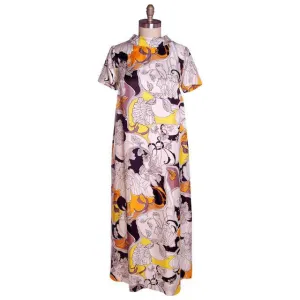 Vintage Maxi Dress Great Op Art Print 1960s Saks Fifth Ave 42 Bust