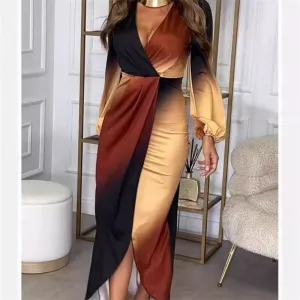 Vintage Ombre Long Sleeve Bodycon Dress