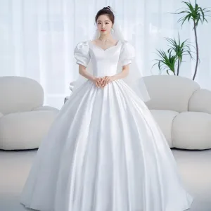 Vintage Princess Wedding Dress Satin Simple Wedding Gown Shining