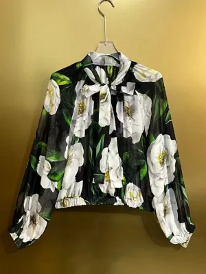 Vintage Printed Pullover Silk Shirt two-piece set