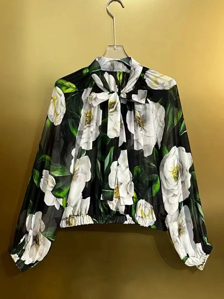 Vintage Printed Pullover Silk Shirt two-piece set
