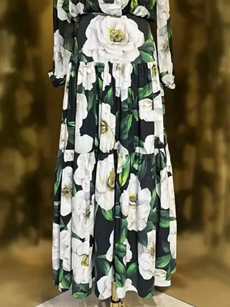 Vintage Printed Pullover Silk Shirt two-piece set