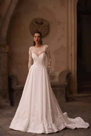 Vintage Satin Wedding Dresses Lace Appliques Glitter Sequins Bridal Gowns