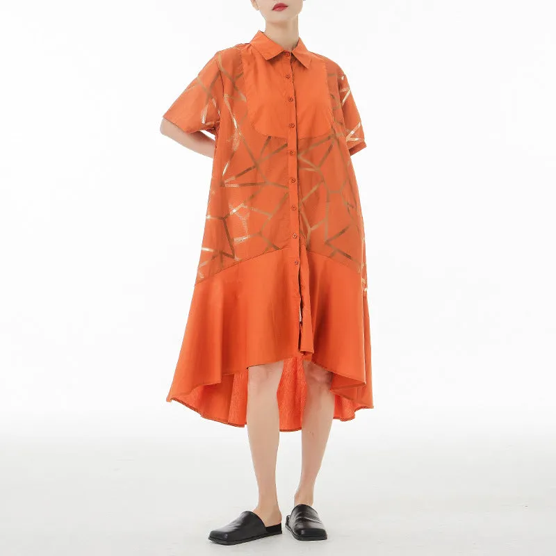 Vintage Summer Short Sleeves Irregular Long Shirts Dresses