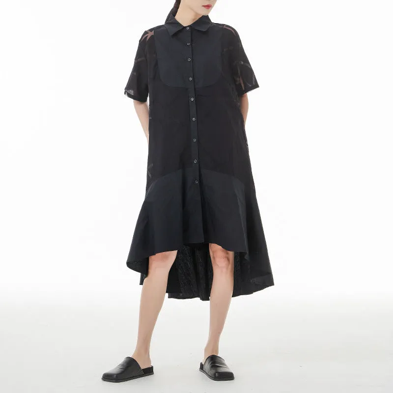 Vintage Summer Short Sleeves Irregular Long Shirts Dresses