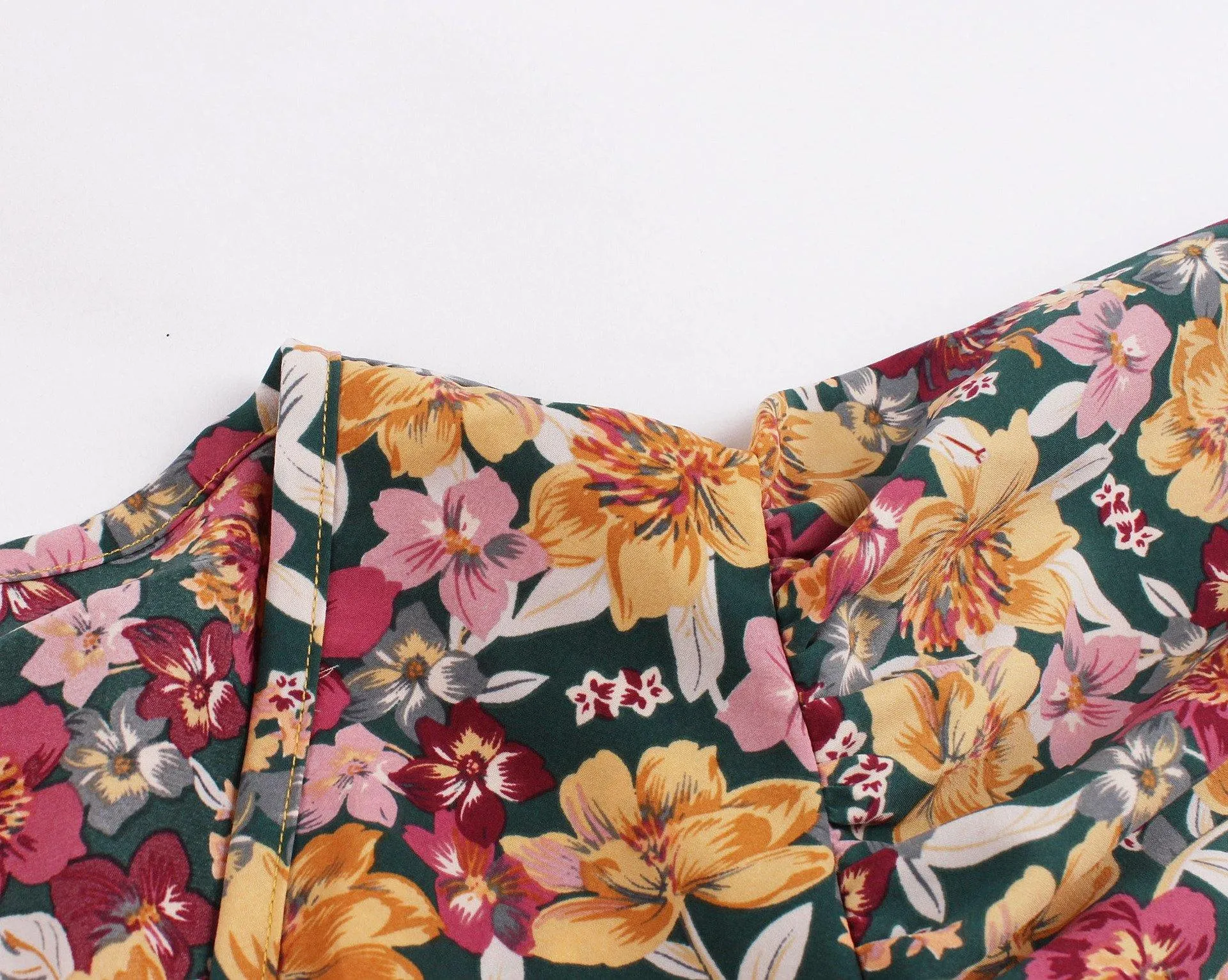 Vintage V Neck Short Sleeves Long Dress