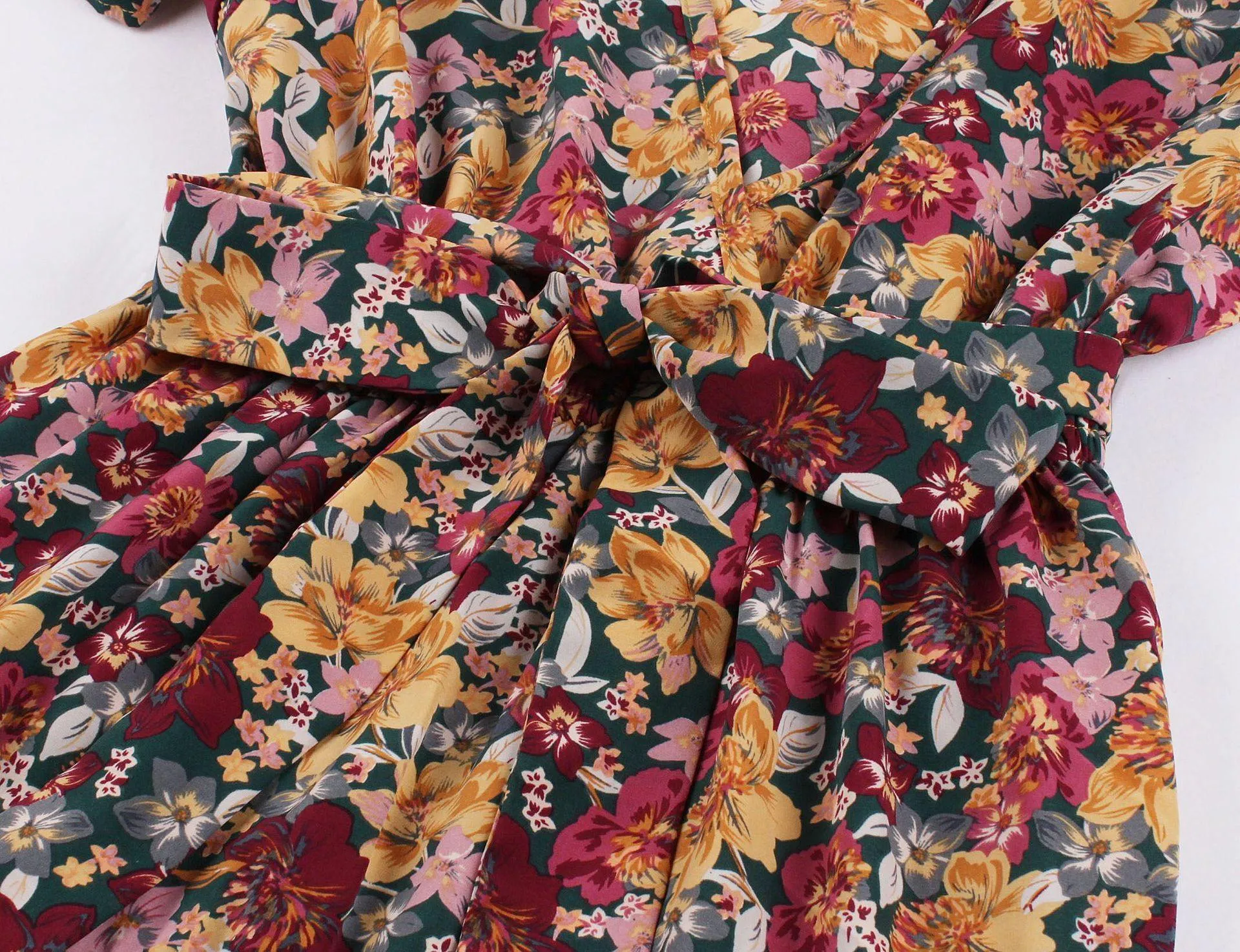 Vintage V Neck Short Sleeves Long Dress