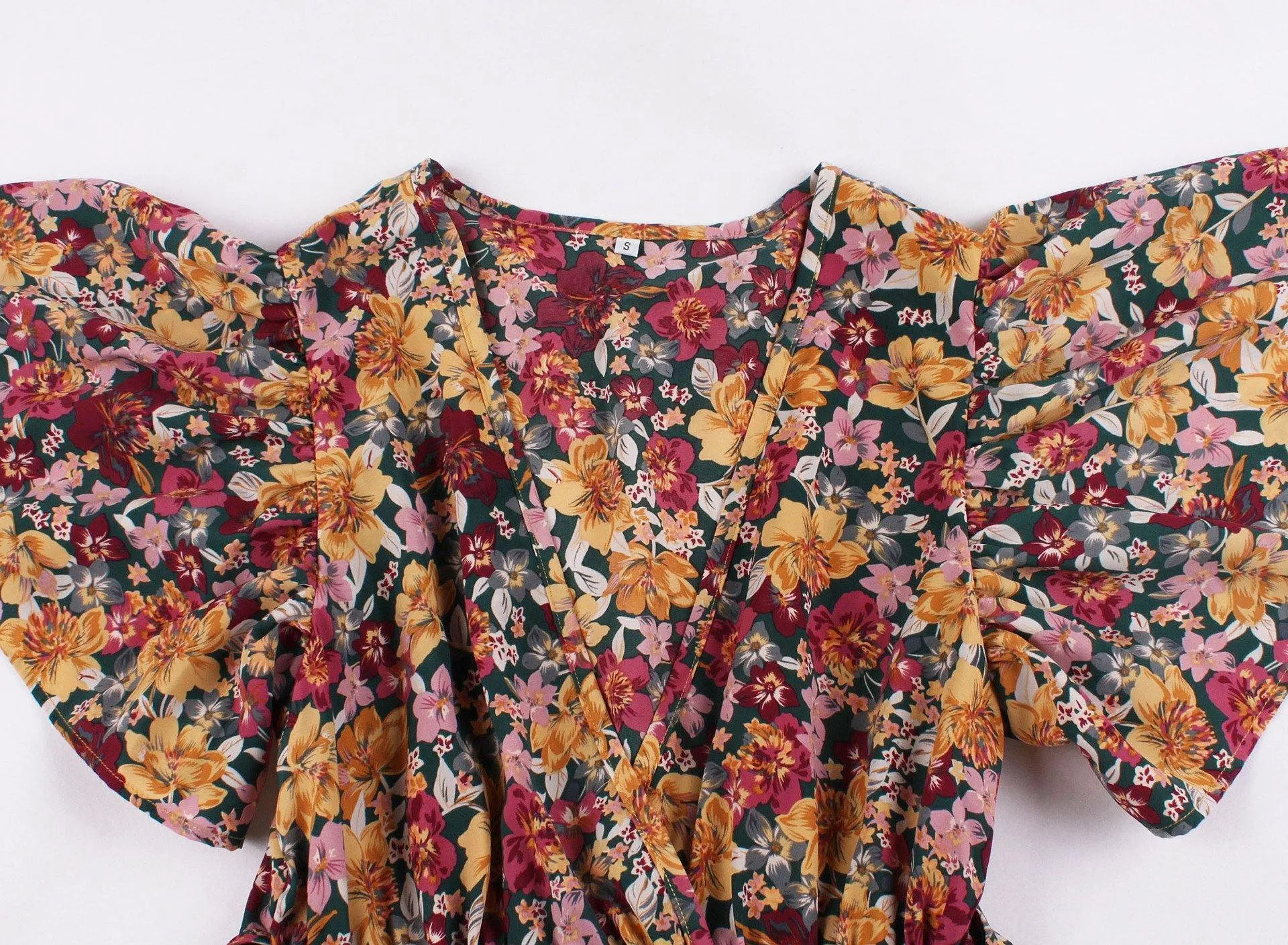 Vintage V Neck Short Sleeves Long Dress