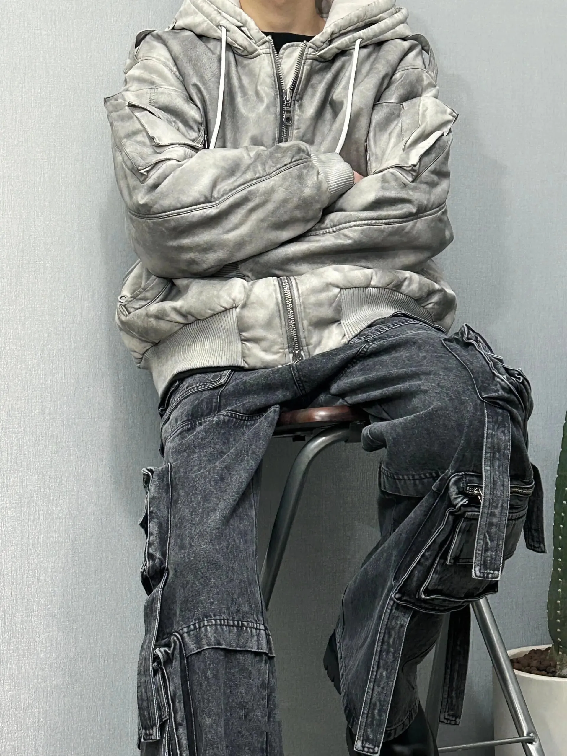 Vintage Washed Dirty Layered Hooded Jacket