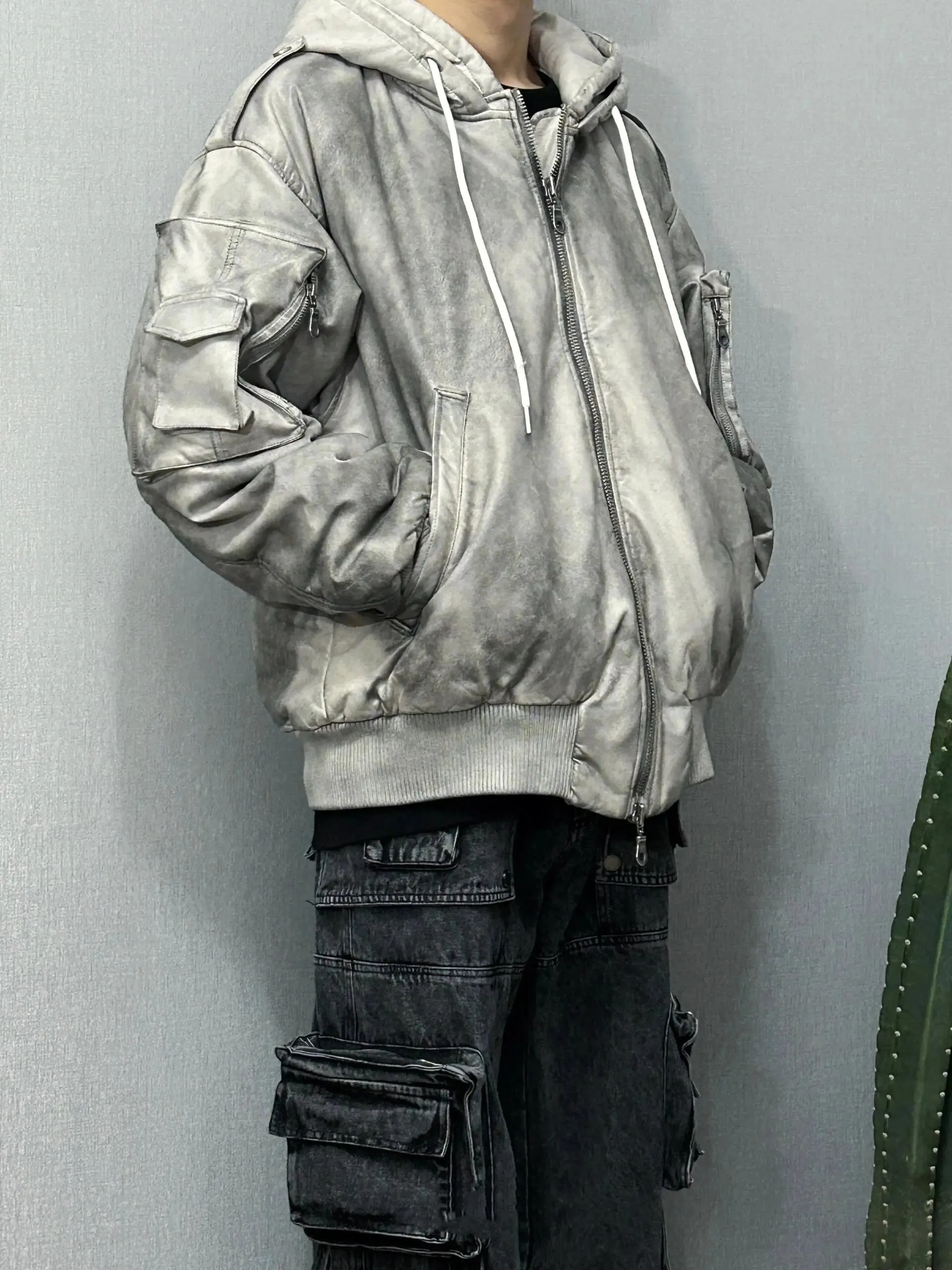 Vintage Washed Dirty Layered Hooded Jacket