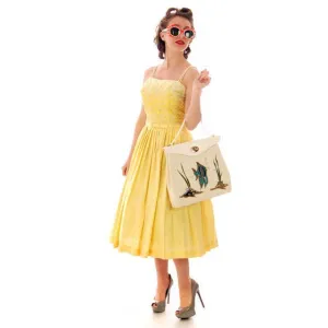 Vintage Yellow Cotton Sundress Embroidered Bodice Wendy Woods 1950s 32-24-Free