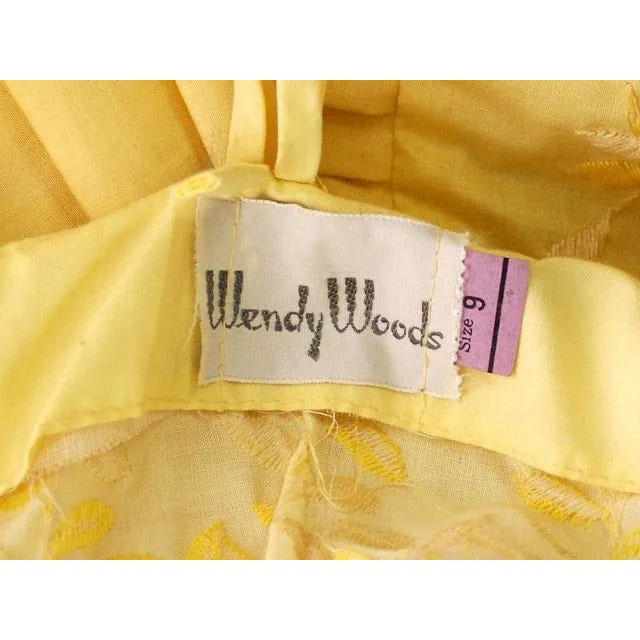 Vintage Yellow Cotton Sundress Embroidered Bodice Wendy Woods 1950s 32-24-Free