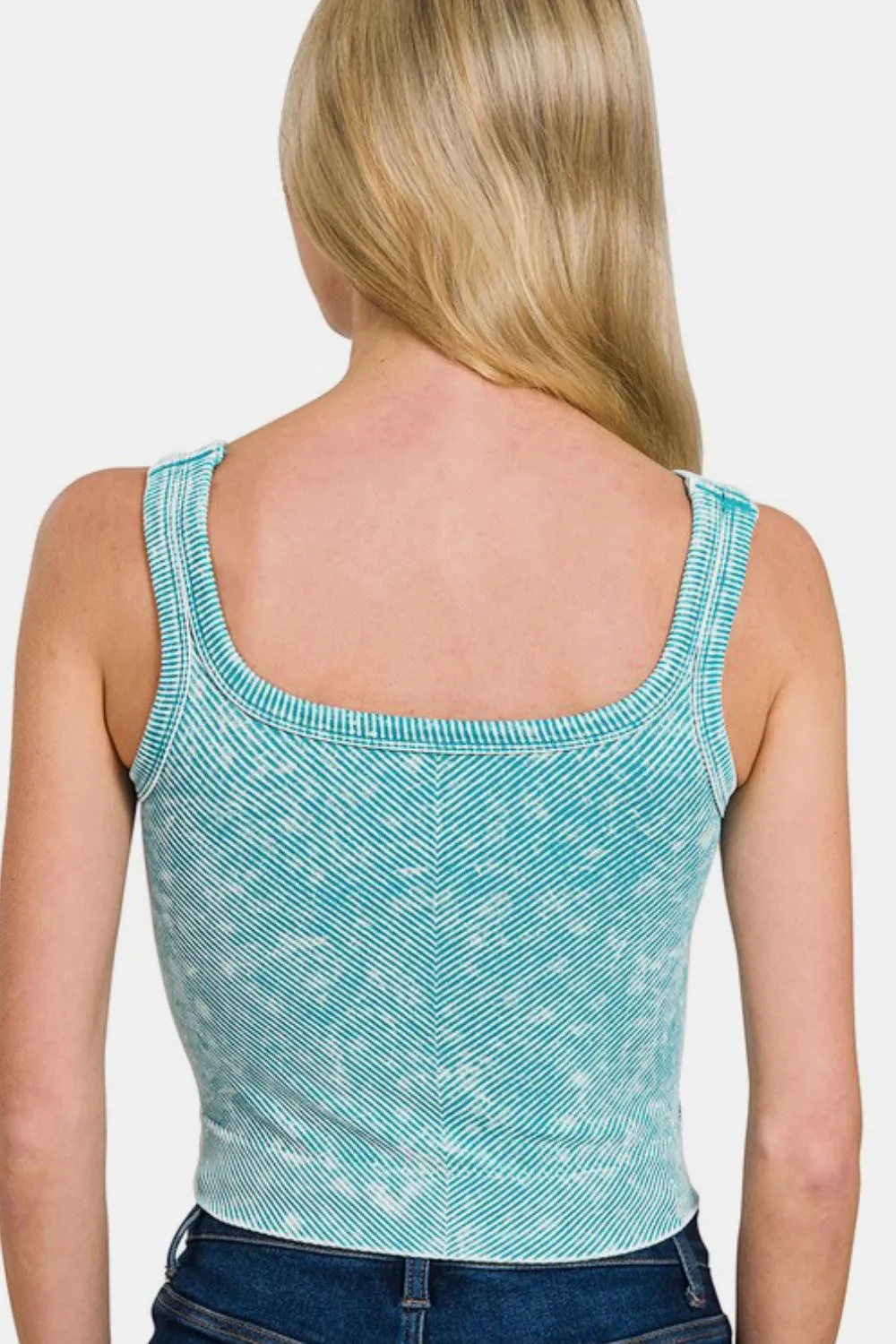 Washed Ribbed Scoop Neck Wide Strap Tank