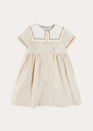 Waterford Striped Mariner Collar Double Breasted Short Sleeve Dress in Beige (12mths-10yrs)