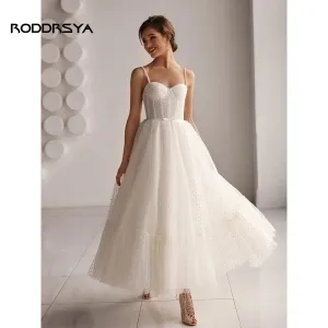 Wedding Dress A Line Sweetheart Spaghetti Straps Dot Tulle Bridal Gown