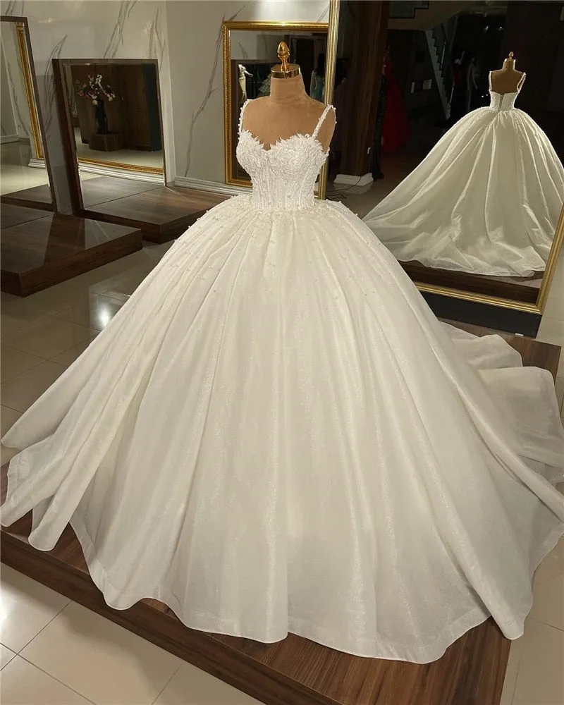 Wedding Dress Ball Gowns Spaghetti Straps Glitter Beading Bride Dresses