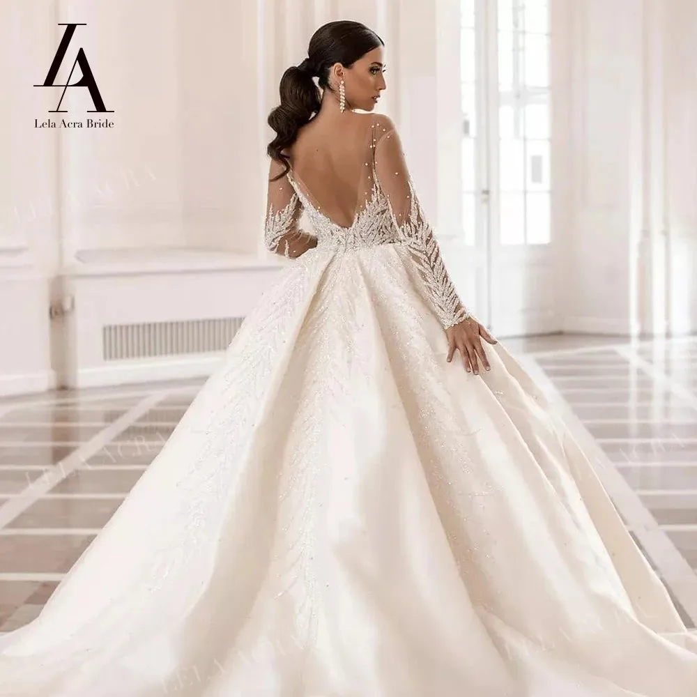 Wedding Dress Beaded Backless A-Line Princess Bride Gown
