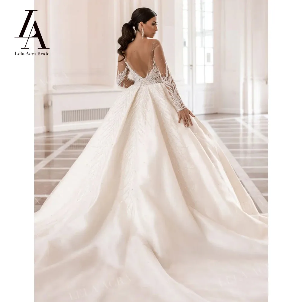 Wedding Dress Beaded Backless A-Line Princess Bride Gown