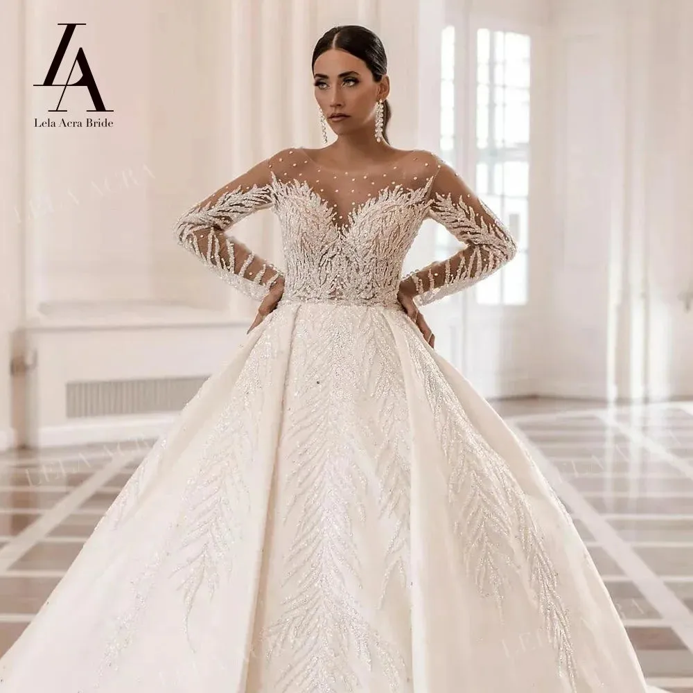 Wedding Dress Beaded Backless A-Line Princess Bride Gown