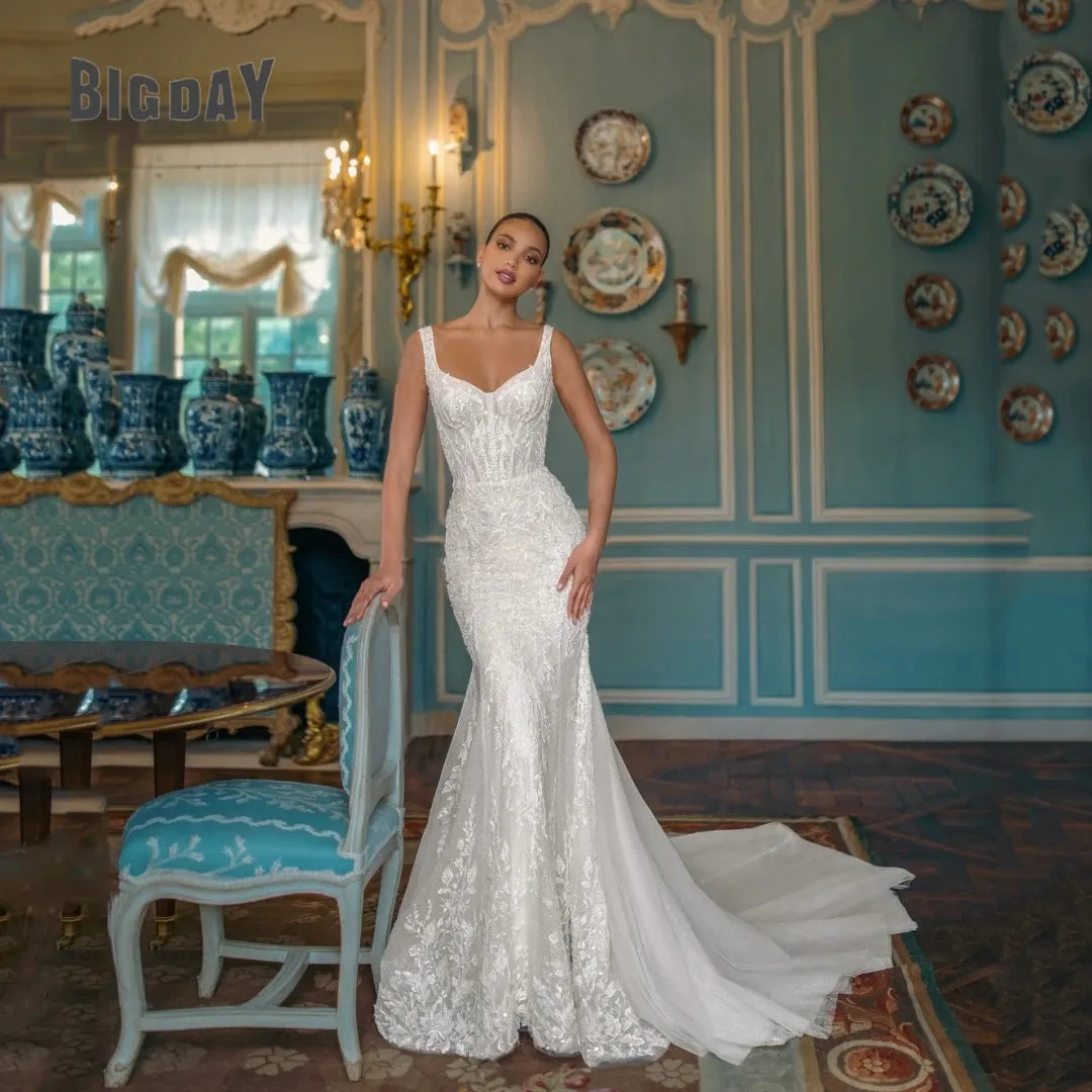 Wedding Dress For Woman Square-Neck A-Line Lace Appliques