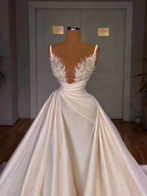 Wedding Dresses Appliques Crystals A-line Bridal Gown Elegant