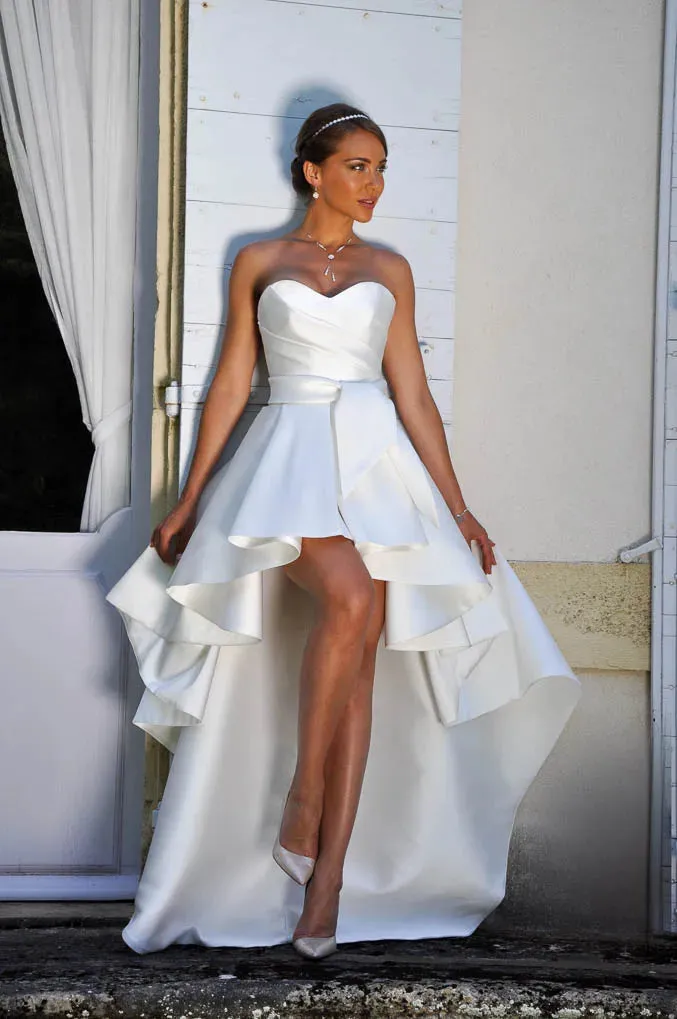 Wedding Dresses for Woman Satin Short Front Long Back Strapless