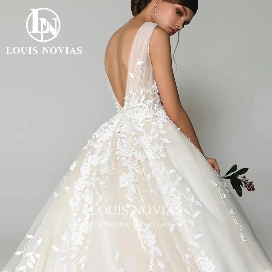 Wedding Dresses For Women Elegant Backless Beaded Flowers Embroidery