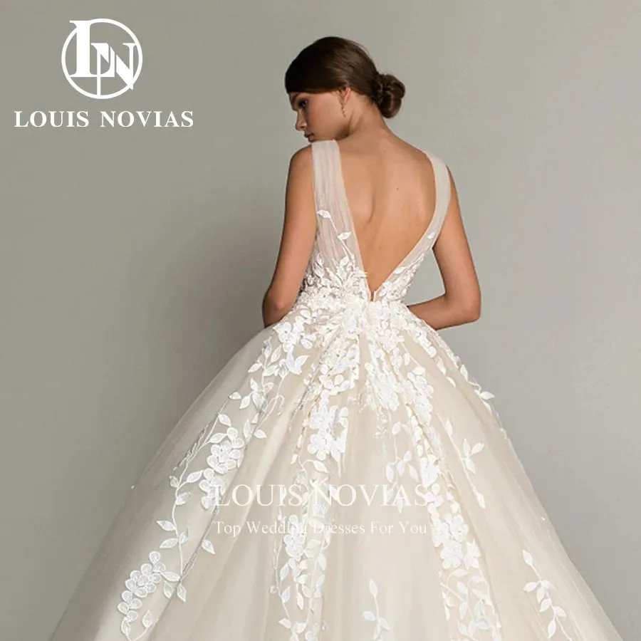 Wedding Dresses For Women Elegant Backless Beaded Flowers Embroidery