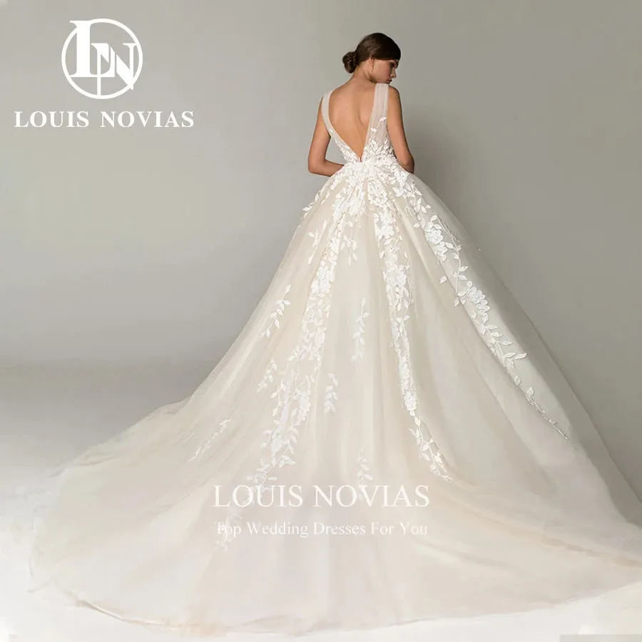 Wedding Dresses For Women Elegant Backless Beaded Flowers Embroidery