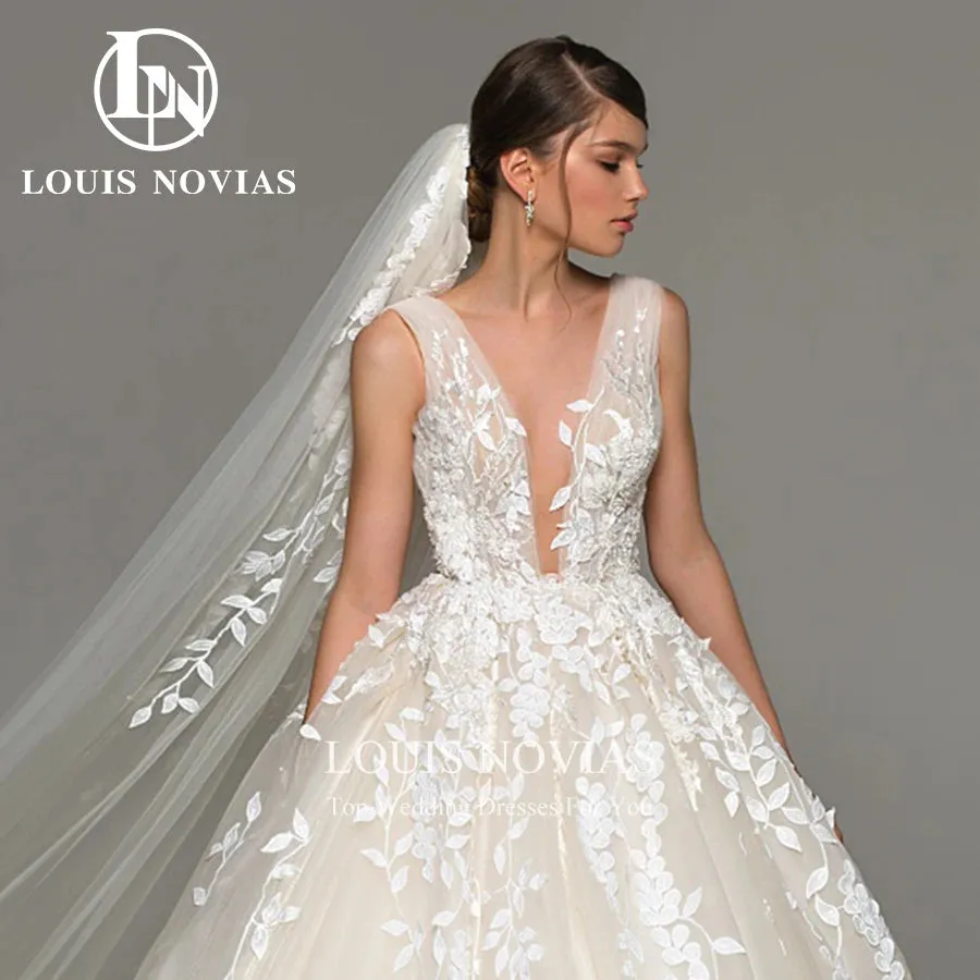 Wedding Dresses For Women Elegant Backless Beaded Flowers Embroidery