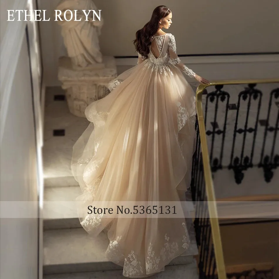 Wedding Dresses For Women Long Sleeve V-Neck Beading 3D Flowers