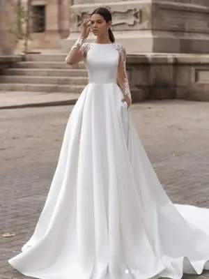 Wedding Dresses Long Sleeve Lace Bride Gown Illusion Back Wedding Gown