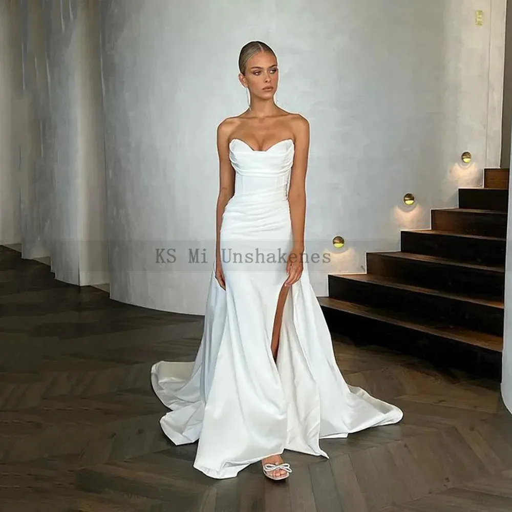 Wedding Dresses Mermaid Strapless Bride Dress Long Train