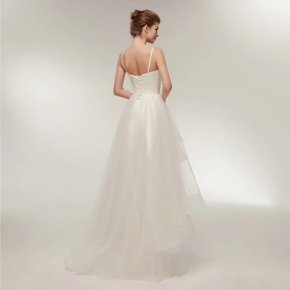 Wedding Dresses Spaghetti Straps V-Neck Ruffles Tulle Simple Beach Bridal