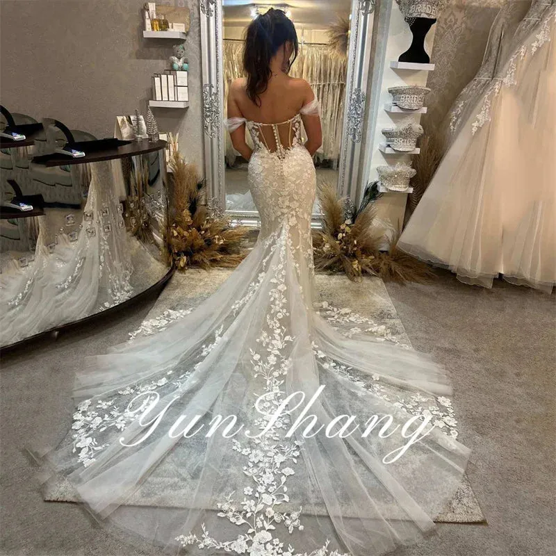 Wedding Dresses Women Open Back Sweetheart Off The Shoulder Bridal Gowns
