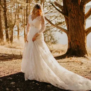 Wedding Guest Dresses: Plus Size Lace Kralen Land Trouwjurken Nieuwe V-hals